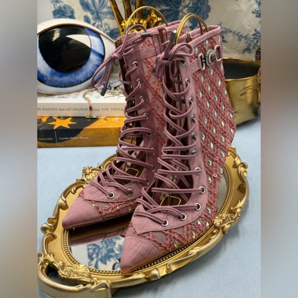 🆕 KURT GEIGER LONDON 🧿 NWOB Embellished Mansion Corset Ankle Boots - Sz 37 US7 - Picture 12 of 16